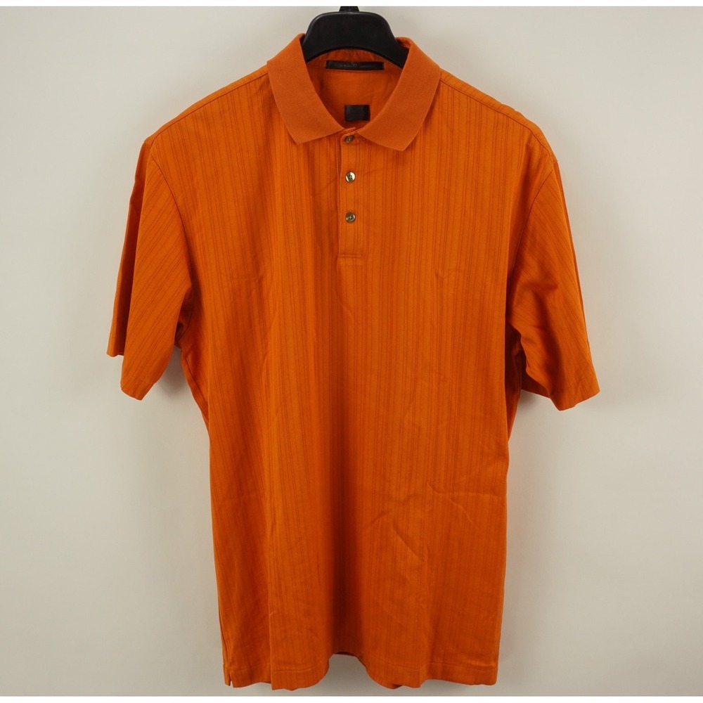 Vintage Nike Tiger Woods Knit Textured Stripe Polo Shirt Men's Large Orange